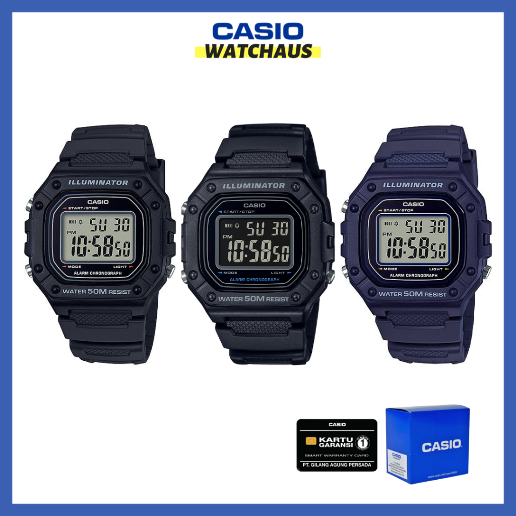 JAM TANGAN UNISEX CASIO GENERAL W-218H W 218H W218H DIGITAL ILLUMINATOR RUBBER STRAP ORIGINAL
