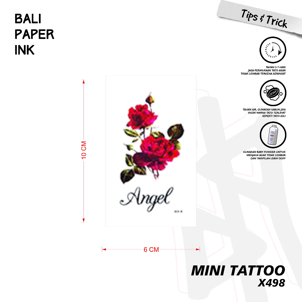 Bali Paper Ink X498 Mawar Angel Tatto Temporary Basic Tato Temporer Mini Tato - Tato Lengan