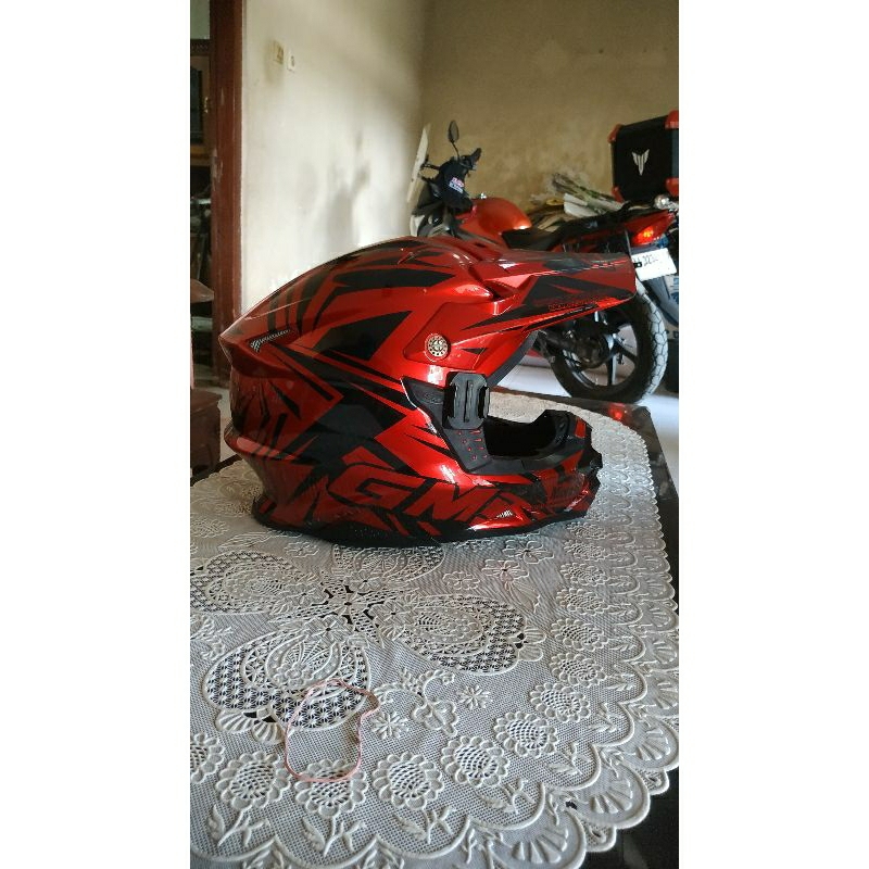 Helm Cross Supermoto (DOT) GM Supercross Moto-1 Red Maroon Second Size M