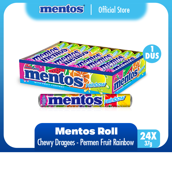 Mentos Chewy Dragees Rainbow Roll 888g - Permen Mint Rasa Buah (1 Box)