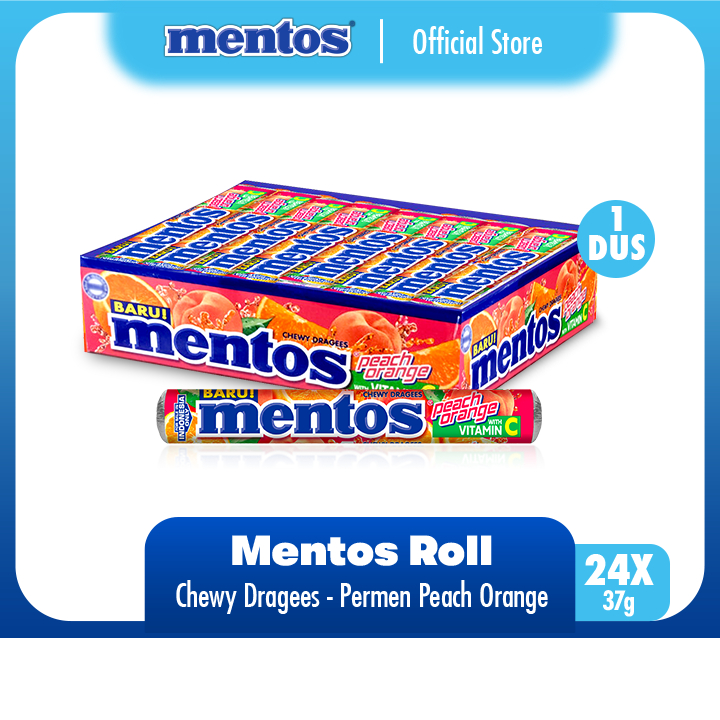 

Mentos Chewy Dragees Peach Orange Roll 888g - Permen Mint Rasa Jeruk Persik (1 Box)