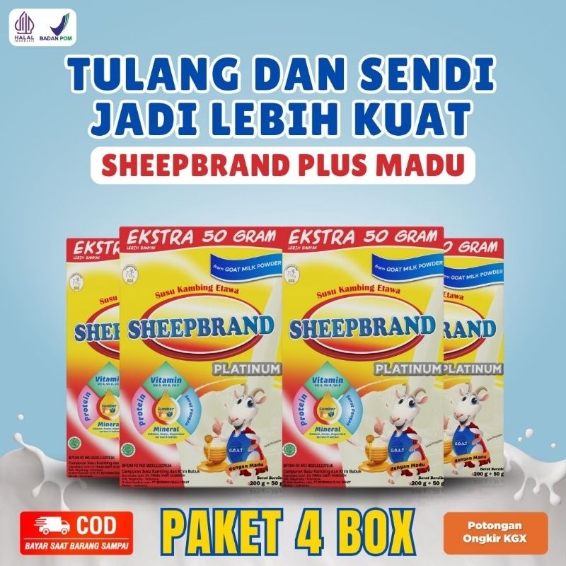 

4 BOX SHEEPBRAND SUSU KAMBING ETAWA BUBUK ORIGINAL PLUS MADU MURAH ATASI NYERI LUTUT TULANG SENDI ASAM URAT BATUK MENAHUN ASMA PARU-PARU