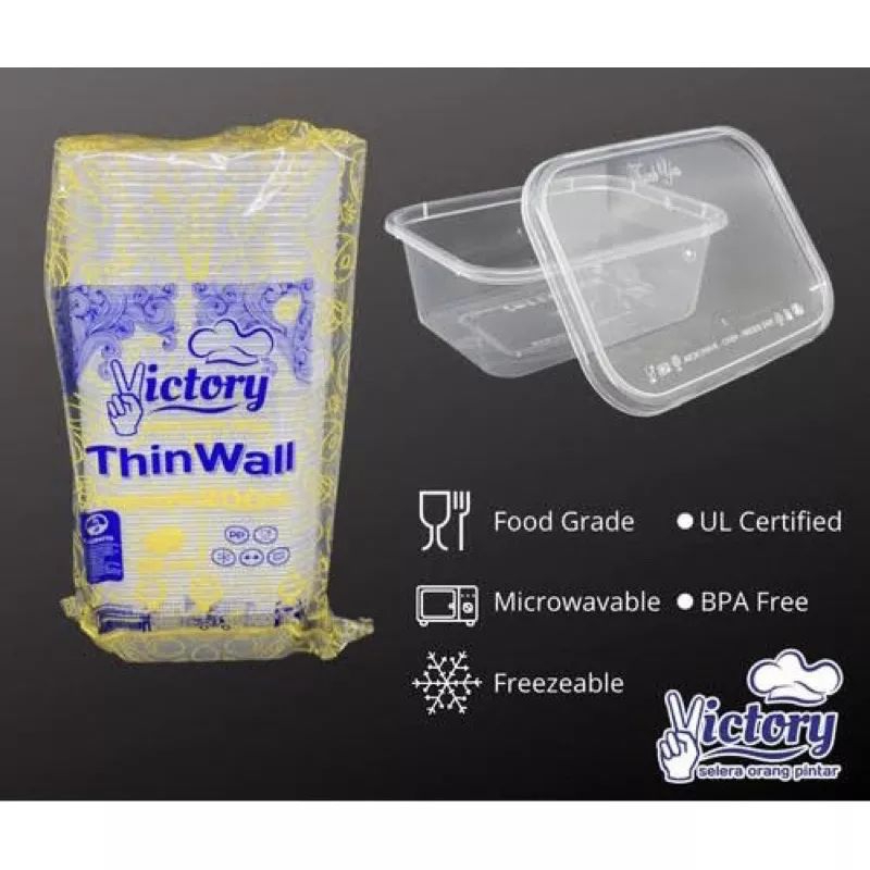 Victory Thinwall food container 200 ml segiempat/tempat penyimpanan/ cup salad/ cup segiempat