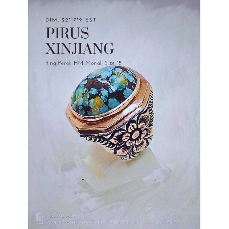 Natural Pirus Hubei Xinjiang Multicolor Ring Perak Ukir Handmade Monali Asli Turquoise Top Quality S