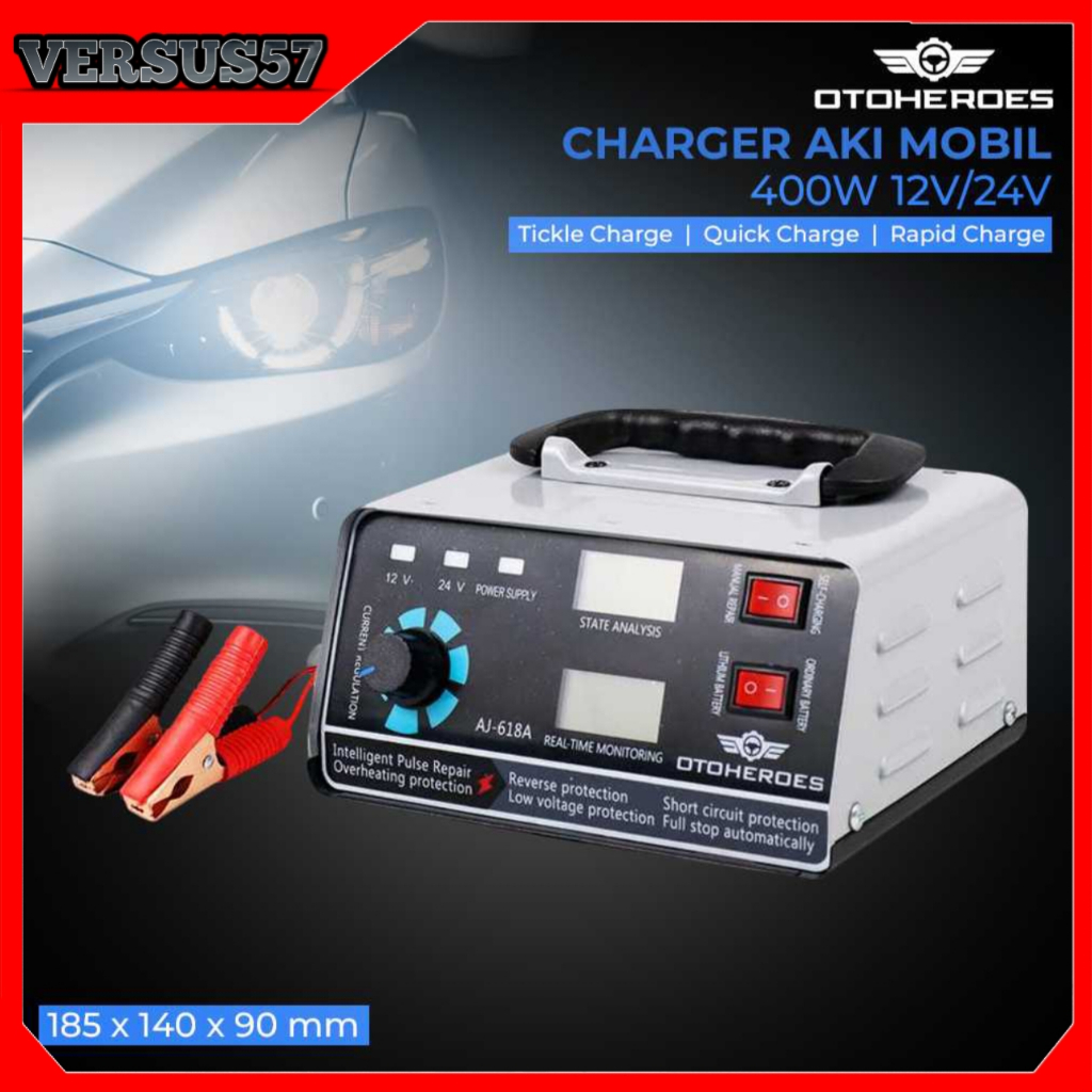 Charger Aki Mobil Motor 400W 12V/24V 400Ah + LCD