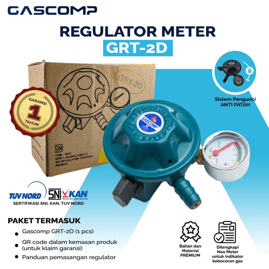 GASCOMP Regulator Meter (GRT-2D) SNI Regulator Gas Aman Regulator Gas Anti Bocor Regulator Gas SNI R