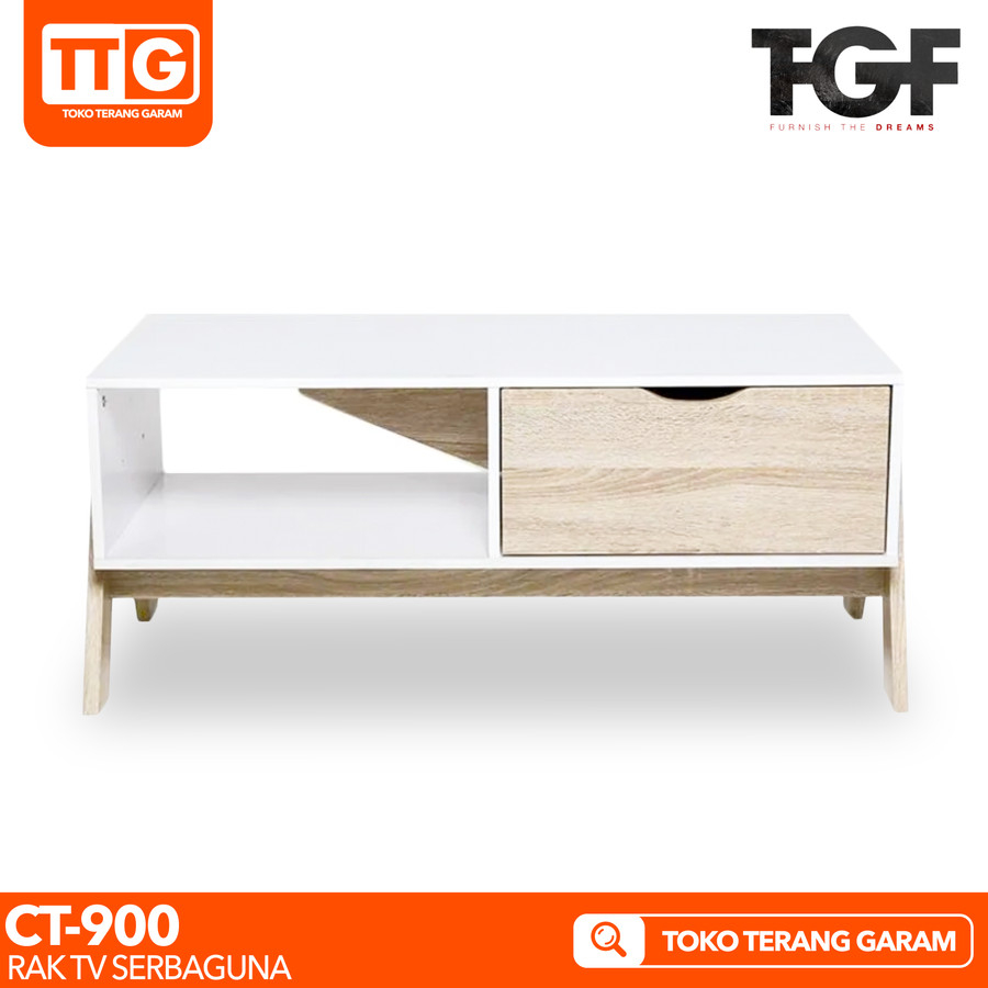 TGF Meja / Rak TV Serbaguna Minimalis Sonoma White CT 900 90 cm