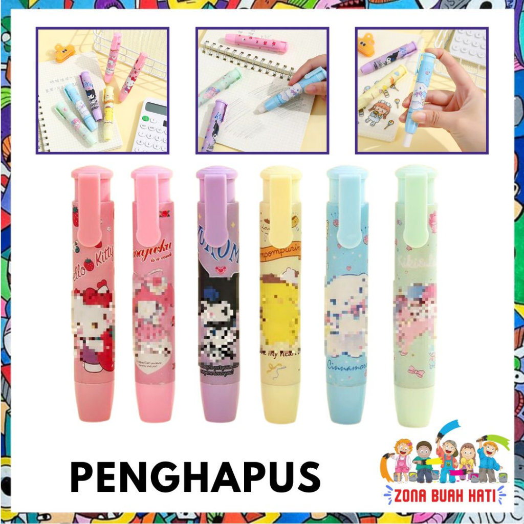 

ZBH Penghapus Pensil Mekanik Karakter Mechanical Eraser Lucu Hapusan Eraser Lipstik Retractable Cute Eraser Korean Style Penghapus Pencil