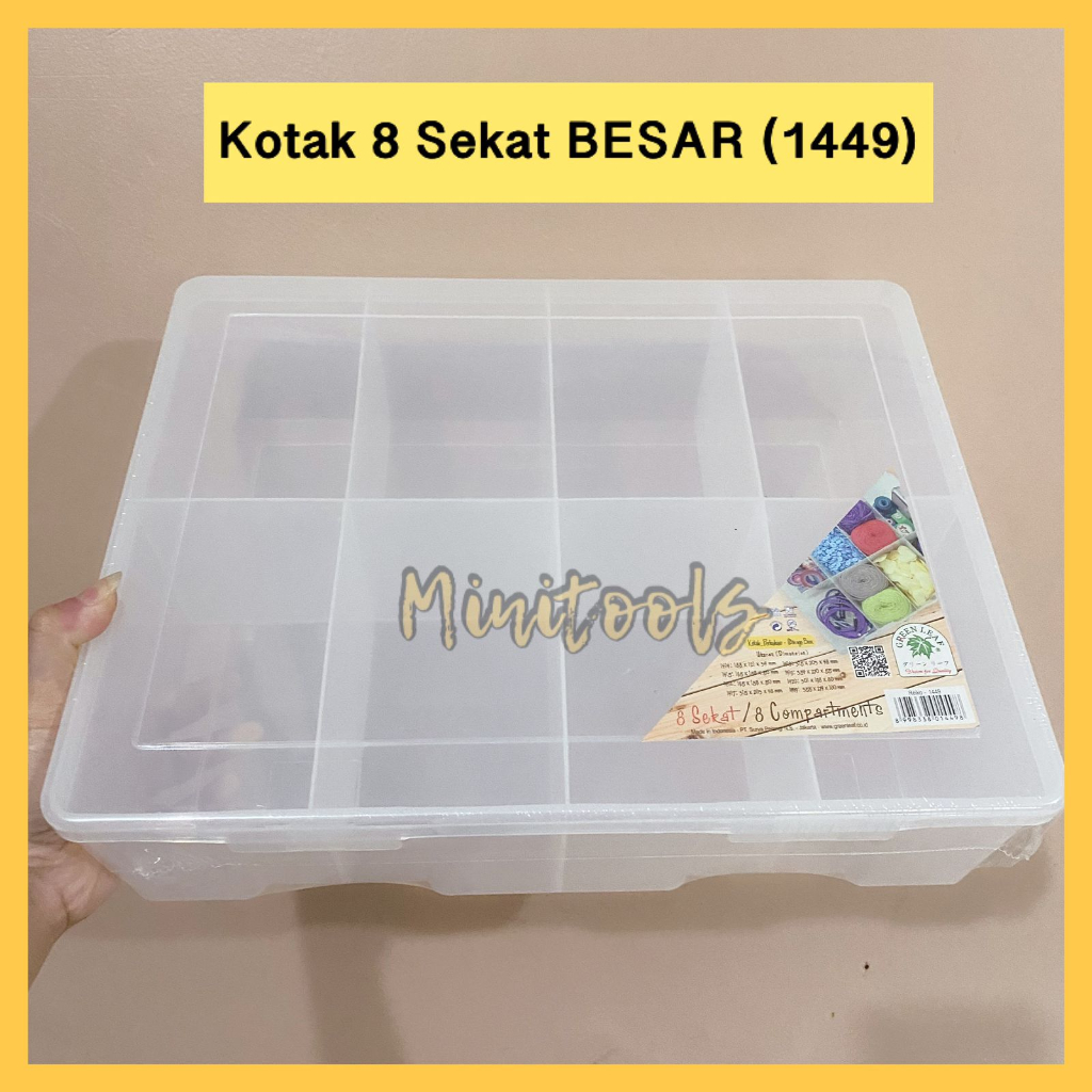 Kotak Plastik 8 Sekat BESAR / Kotak Perkakas 8 Sekat / Wadah Seblak / Green Leaf 1449