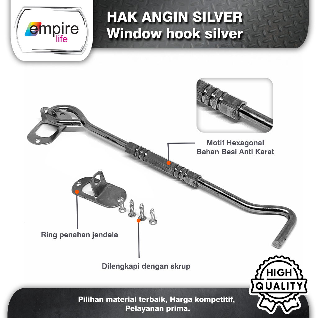 Hak Angin Silver Stainless / Lamskar Penahan Jendela