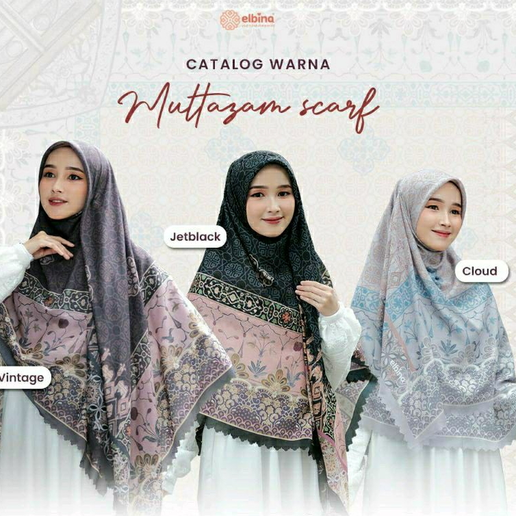PO NEW SCARF MUSTAJAB ALJABBAR RAUDHAH ELBINA ORI ELBINA SCARF PREMIUM - HIJAB SEGI EMPAT KUALITAS P