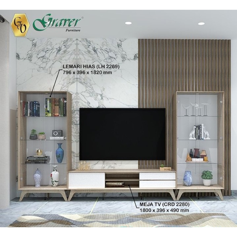 Set Lemari Hias Kaca - Meja Buffet TV Minimalis