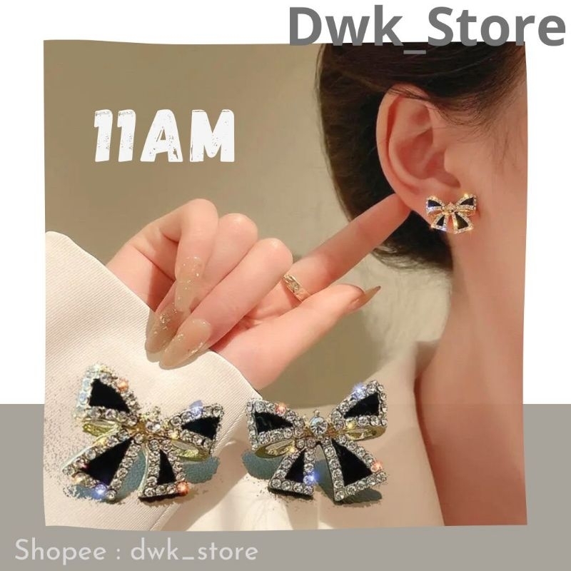 Anting Tusuk Pita Cute / Anting Pita Hitam Manis / Anting Imut Wanita Blink / Anting Tusuk