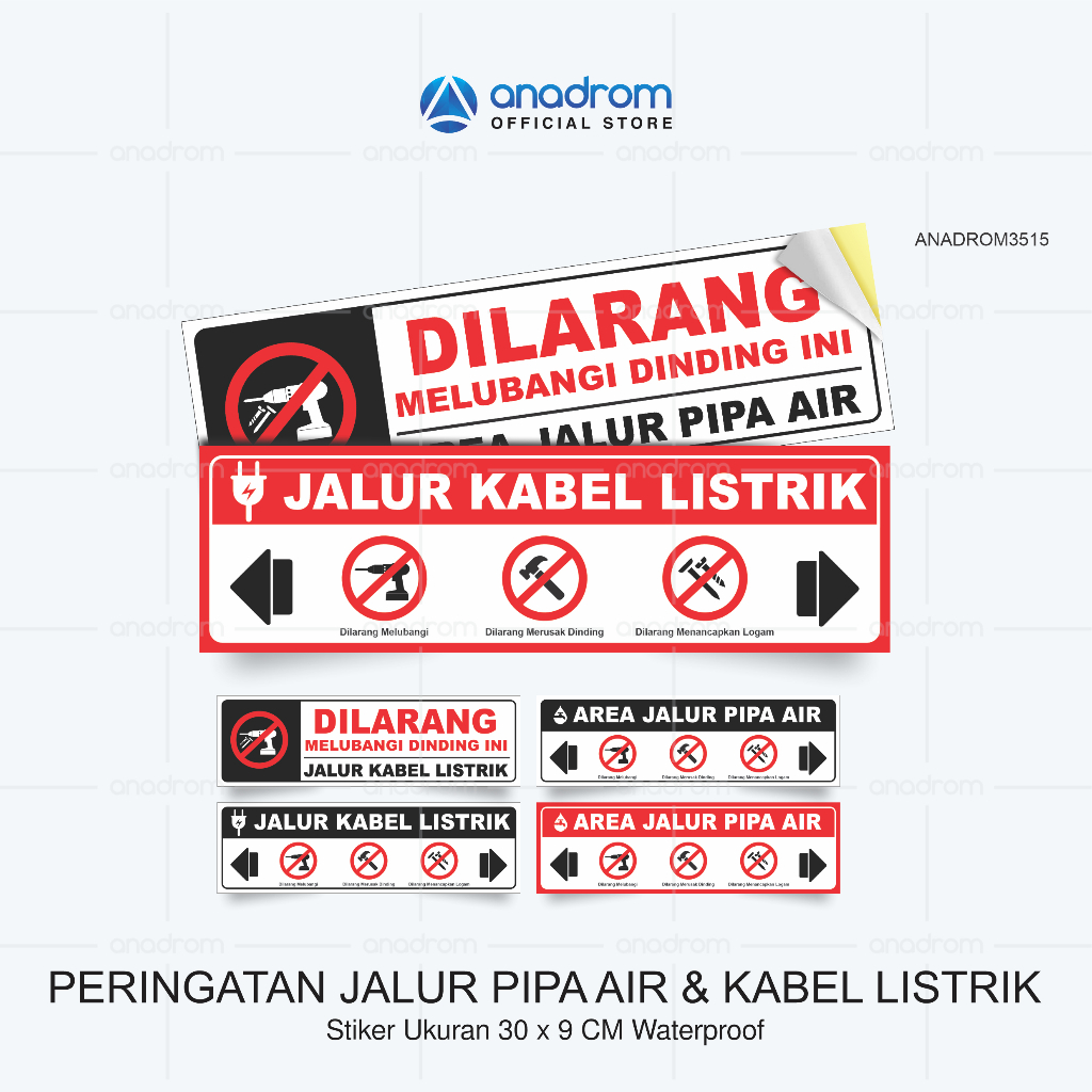 

Sticker Peringantan Jalur Kabel Listrik & Pipa Air | Size 30x9 Cm | Anadrom 3515