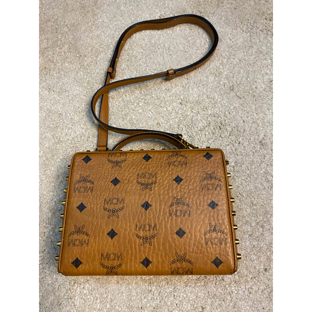 TAS AUTHENTIC 100% MCM COGNAC LEATHER BERLIN TOP HANDLE (EXCELLENT)