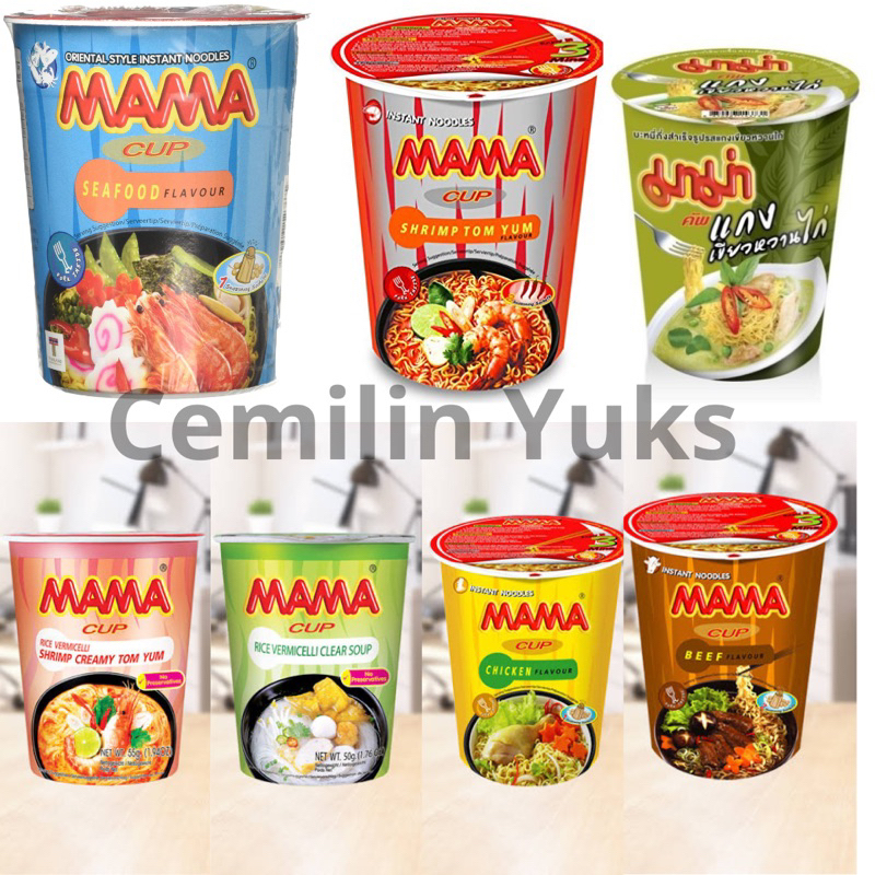 

Mama Cup Instant Noodles Thailand Mie Instant Thailand Beef Flavour Green Curry Chicken Flavour