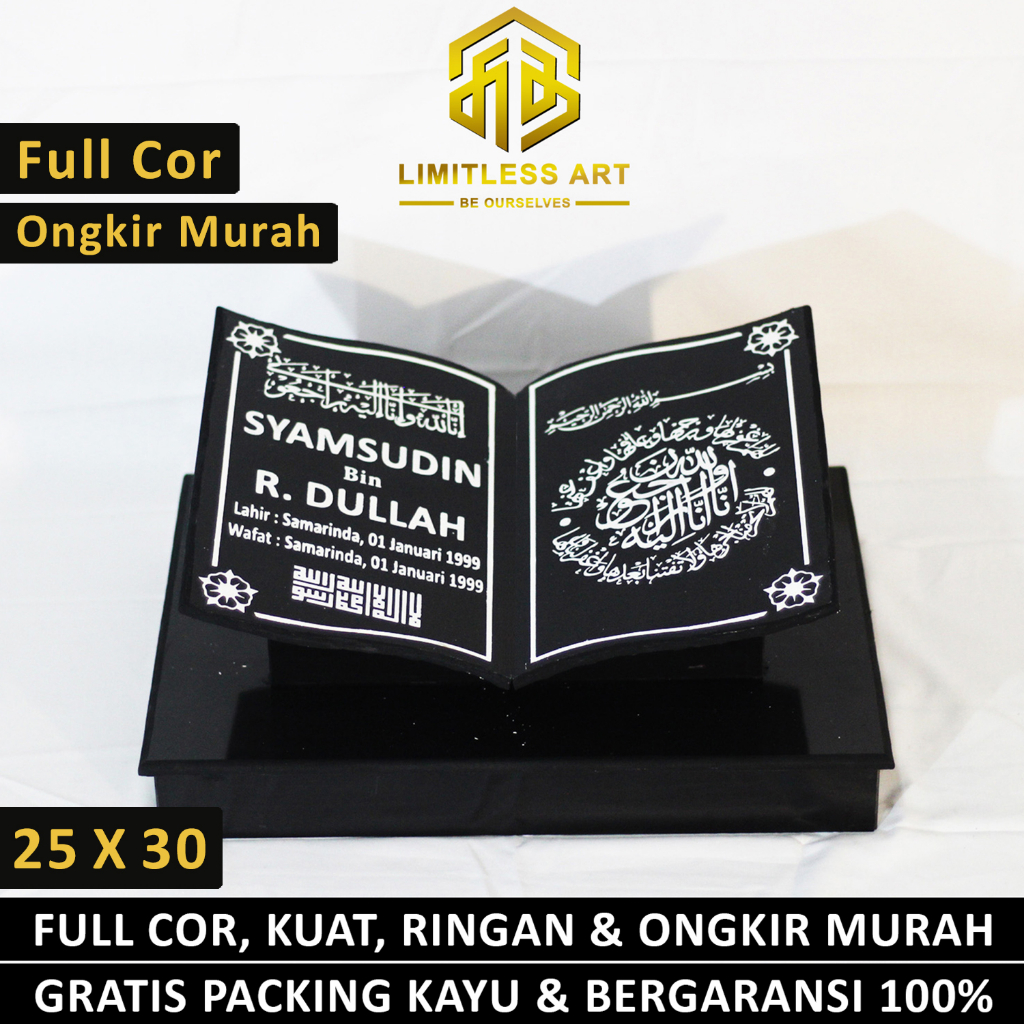 Kepala Kijingan Batu Kijing Maesan Nisan Makam Granit Model Bentuk Buku Alquran Full Set Dudukan Lengkap Hitam Putih Kuburan Ukir Marmer CFG 25 X 30 / 25 X 30