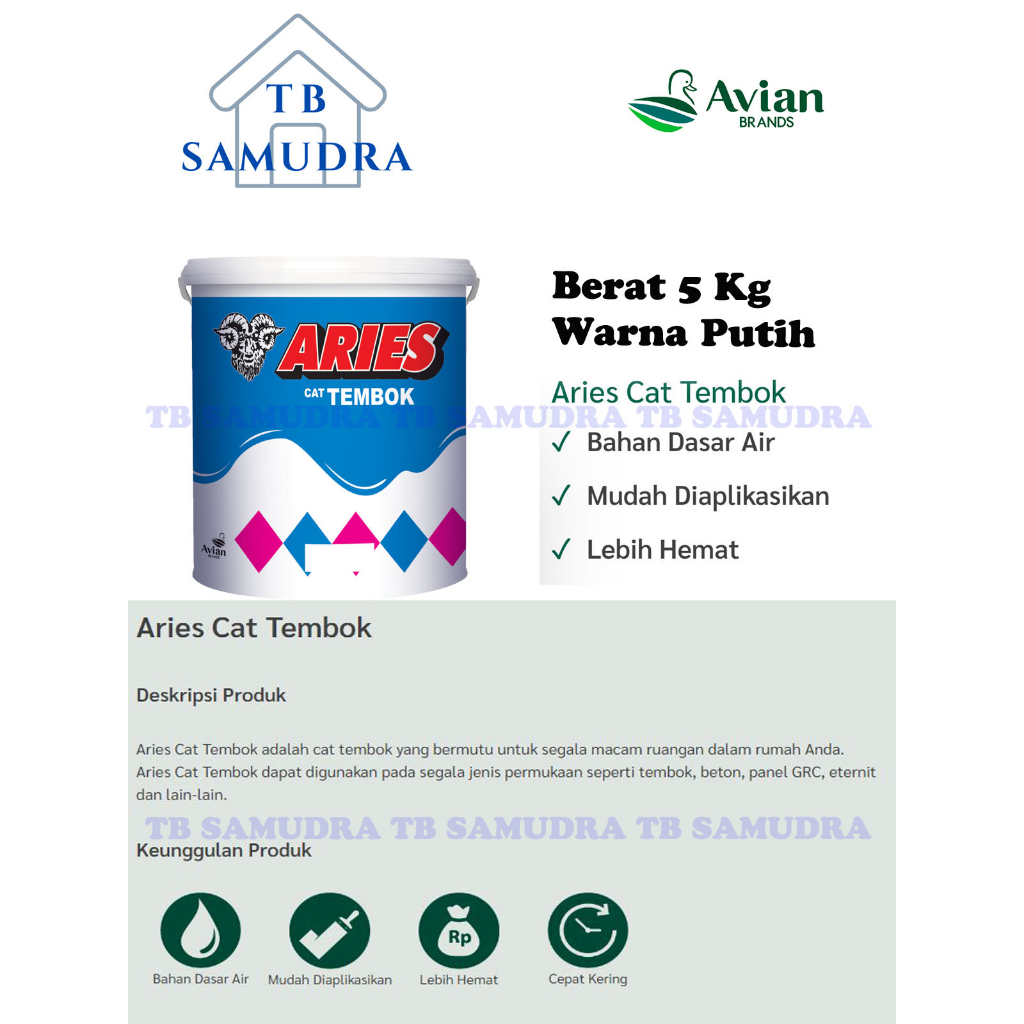 ARIES Cat tembok 5Kg Ekonomis Terjangkau Avian Brands