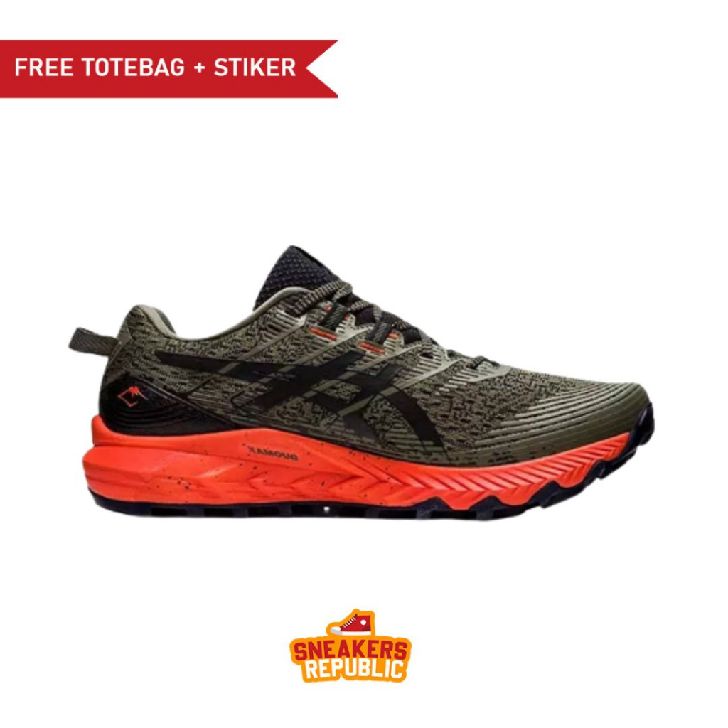 SEPATU TRAIL ASICS GEL TRABUCO 10 GREEN ORANGE ORIGINAL RUNING SNEAKER