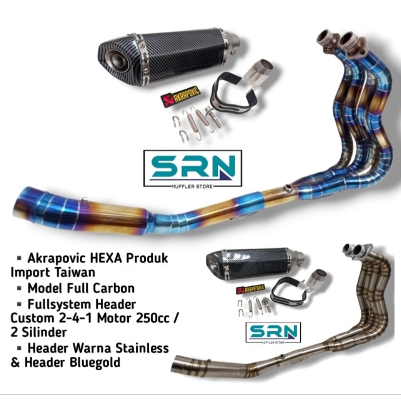 KNALPOT AKRAPOVIC HEXA CARBON IMPORT HEADER CUSTOM 4 SILINDER 2-4-1 NINJA 250FI KARBU NEW Z250 R25 M