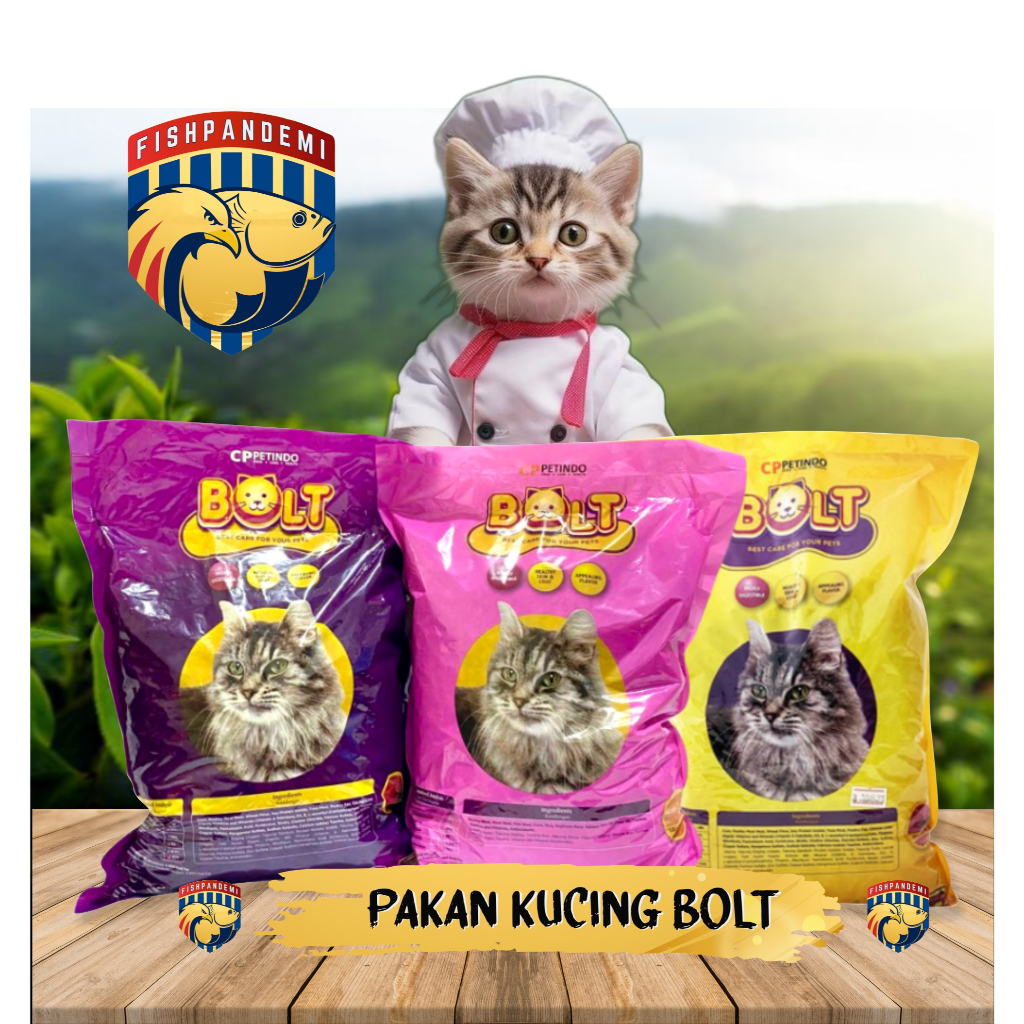 Pakan Kucing Murah Merk Bolt 1 kg/Pakan Kucing Bolt 800 gr/Pakan Kucing Bolt 500 gr