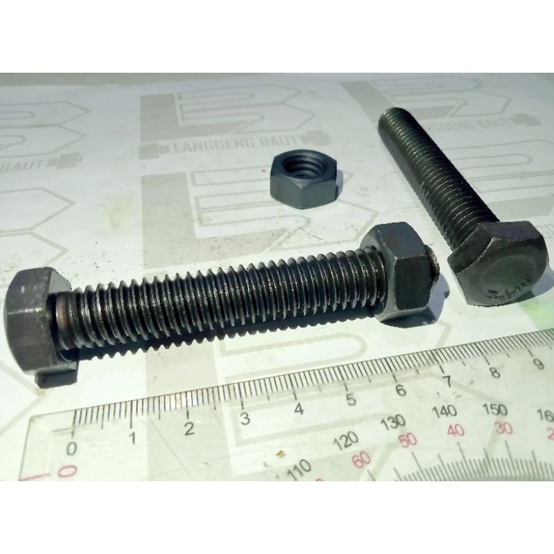 Mur Baut NC 1/2 x 3 / Kunci 19 Panjang 7.5 cm Hitam