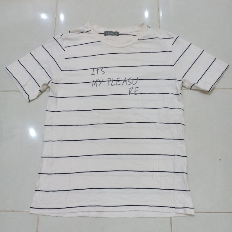 kaos t-shirt FRJ Jeans salur stripe putih hitam size M original Murah