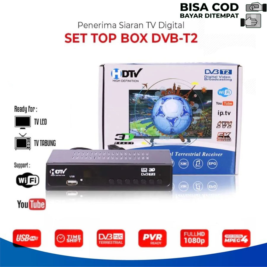 Set Top Box Receiver Digital DVB-T2 HDTV - STB+RCA