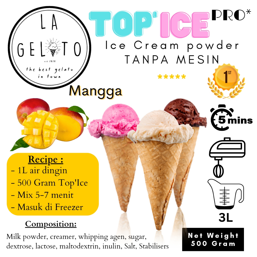 

500gr Bubuk Es krim Top ice tanpa mesin rasa Mangga