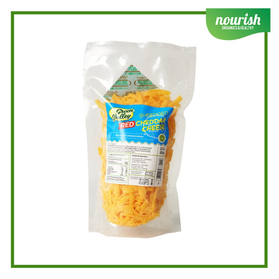

Green Valley Shredded Red Cheddar Cheese, HALAL/ REAL CHEDDAR 225g-Jakbar
