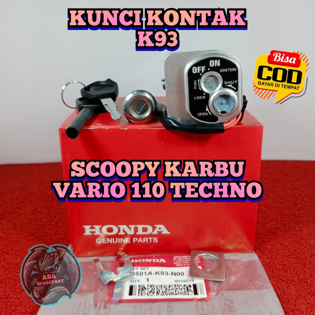 Kunci Kontak + Kunci jok K93 Asli Original motor Honda Scoopy Karbu , Vario Techno 110 Kunci Motor 1