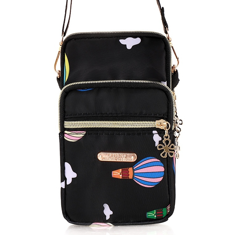 DOMPET SELEMPANG WANITA 3 RESLETING ANTI AIR HITAM MOTIF LUCU EIKA WA772B5 SLING BAG KECIL MUAT HP TEMPAT HANDPHONE POCKET UANG KARTU RESLETING KOREA KEKINIAN REMAJA BRANDED SIMPLE