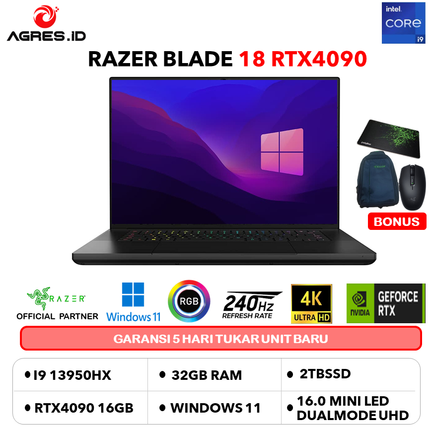RAZER BLADE 16 RTX4090 16GB/ I9 13950HX 32GB 2TBSSD W11 16.0 MINILED DUALMODE UHD+ 120HZ FHD+ 240HZ 
