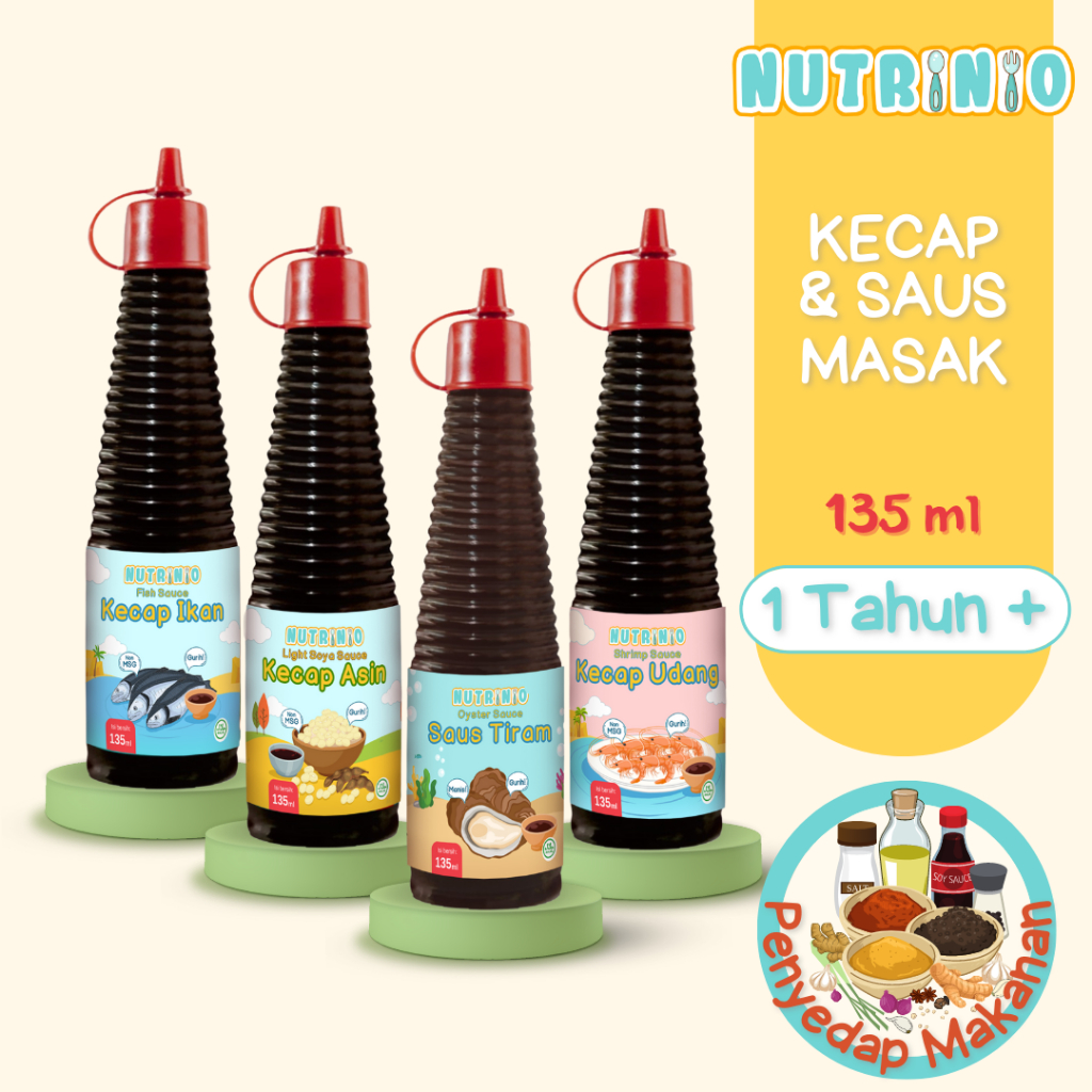 

Nutrinio Kecap & Saus MPASI 135 ml | Saus Tiram Kecap Ikan Kecap Udang Kecap Asin | Bumbu Pelengkap Masak MPASI Non MSG