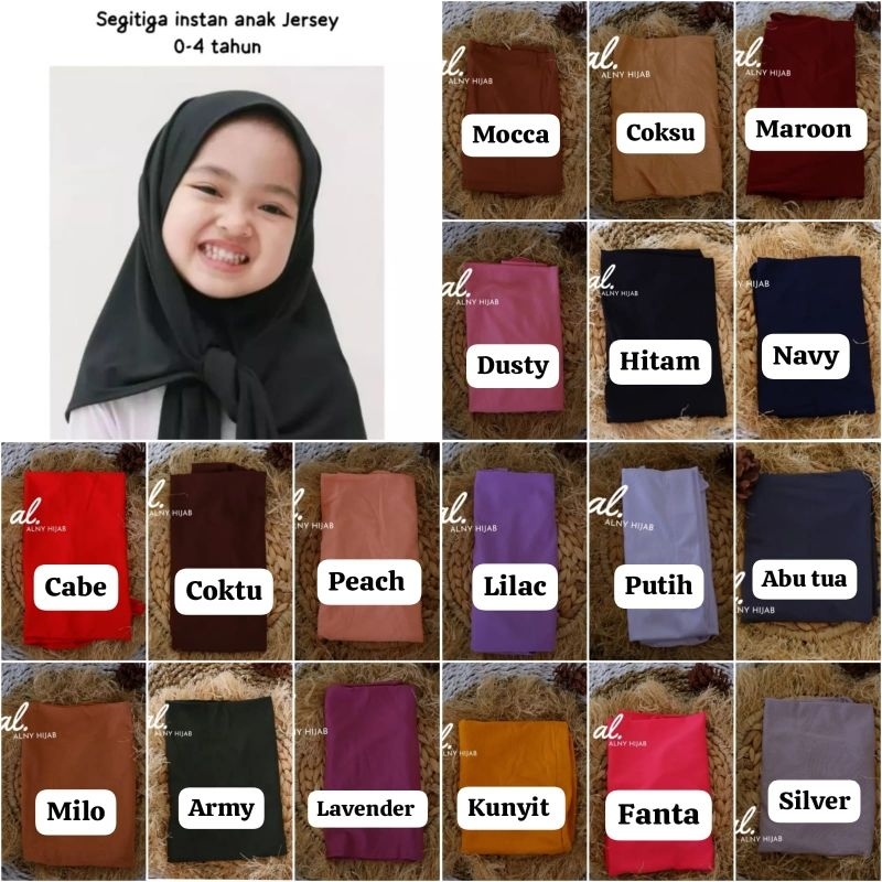 Jilbab segitiga instan anak Jersey warna merah cabe fanta peach Salem abu tua muda silver hitam mocc