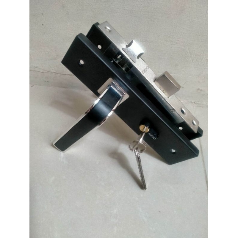 Handle Pintu Ukuran Sedang Set AIGO Hitam List Silver Kunci Rumah Anak Gagang Handel Granat