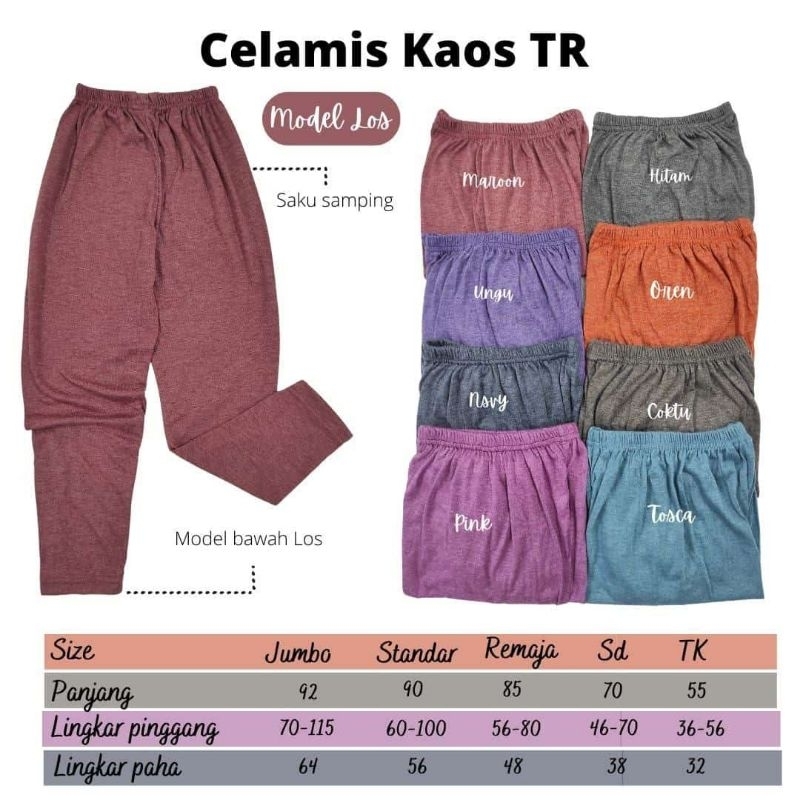 CELAMIS ANAK REMAJA DEWASA JUMBO / CELAMIS KAOS TR / CELAMIS KAOS PE / CELAMIS JUMBO / INNERPANT