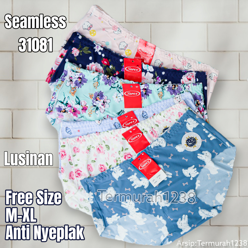 Celana Dalam Wanita Sorex Lusinan | Cd Sorex 31081 | 12Pcs CD Seamlees Bahan Licin Adem Free Size