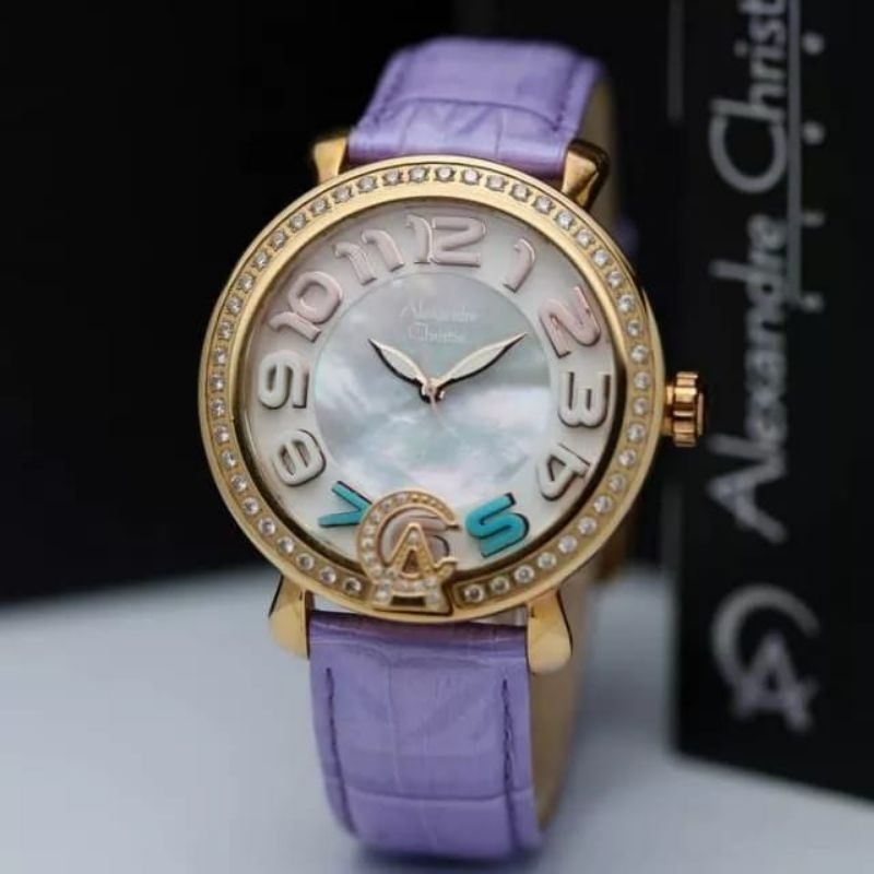 Jam Tangan Wanita Alexander Christie AC2391 Rosegold Purple Original Garansi Resmi 1 Tahun