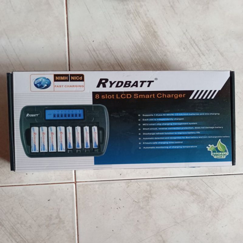 ALAT CAS BATERAI RYDBATT 8 SLOT LCD SMART CHARGER fast charging baterai AA/AAA READY STOK TANPA PO