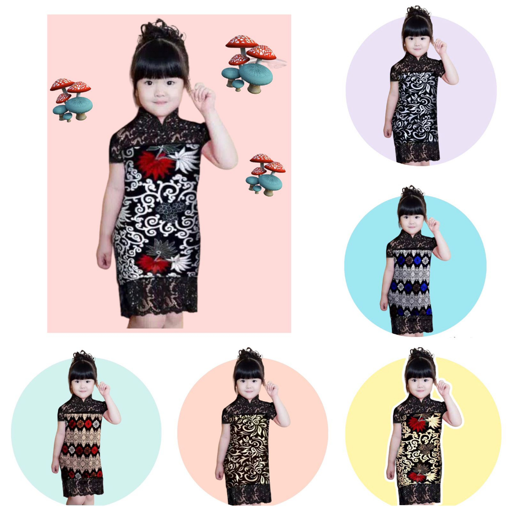 Baju Batik Anak Perempuan Dress Bayi Balita Baju Pesta Kondangan Anak Dres Brukat Batik Cantik Gaun 
