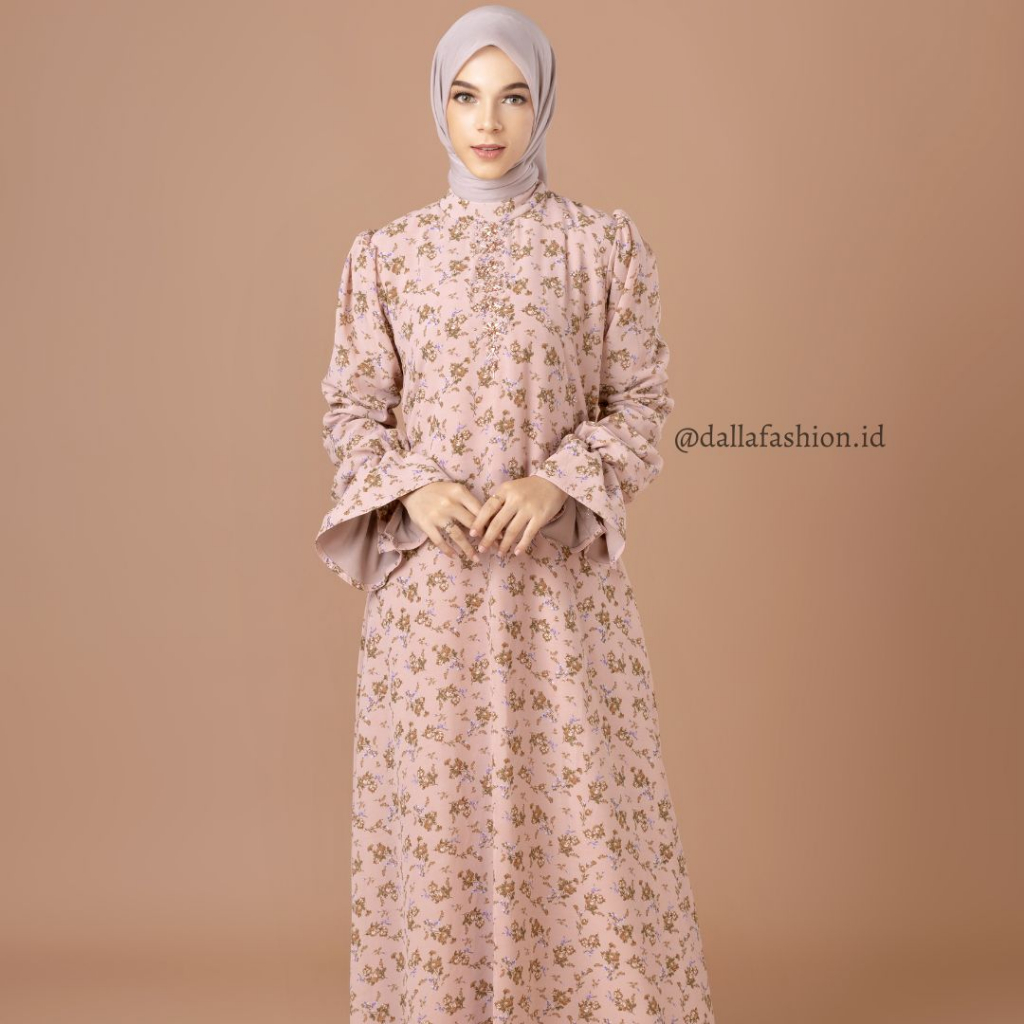 Leya Dress Gamis Motif Bahan Lady Zara Mix Sifon Premium