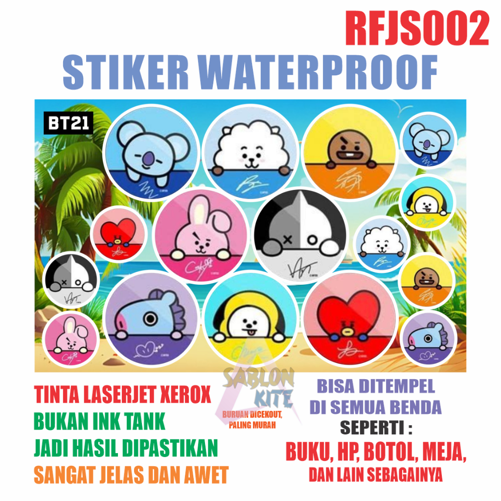 

Stiker label Bt21 RFJS002 tata chimmy koya mang rj shooky cooky stiker label