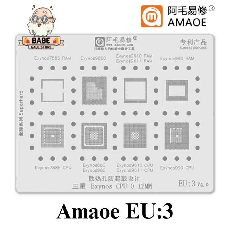 Cetakan Ic Cpu Amaoe EU3 Exynos7885 Exynos9610 Exynos9820 Exynos990 Original