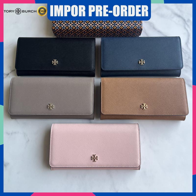 Dompet Wanita Tory Burch Tas Wanita Dompet Panjang Lipat Pola Salib Kulit Baru 09063