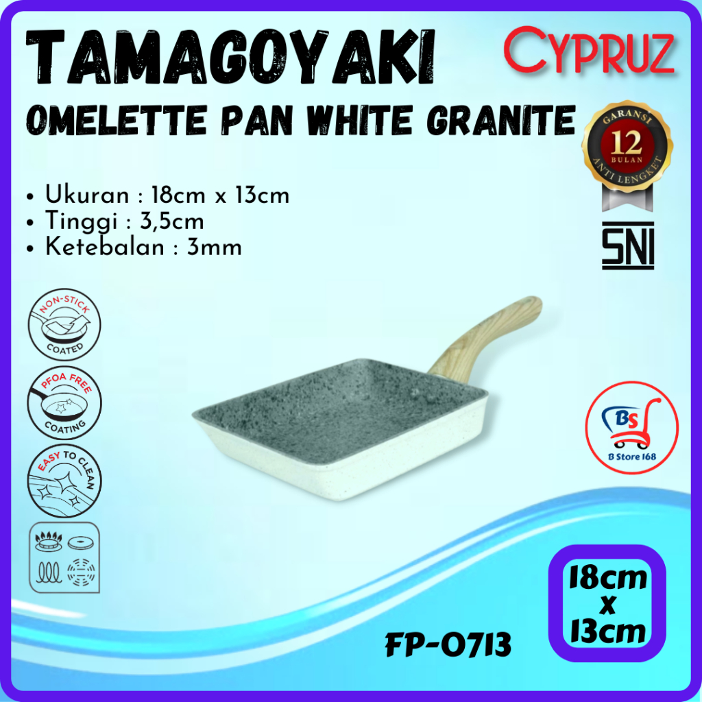 Cypruz Wajan Anti Lengket Tamagoyaki Omelette Pan White Granite FP-0713
