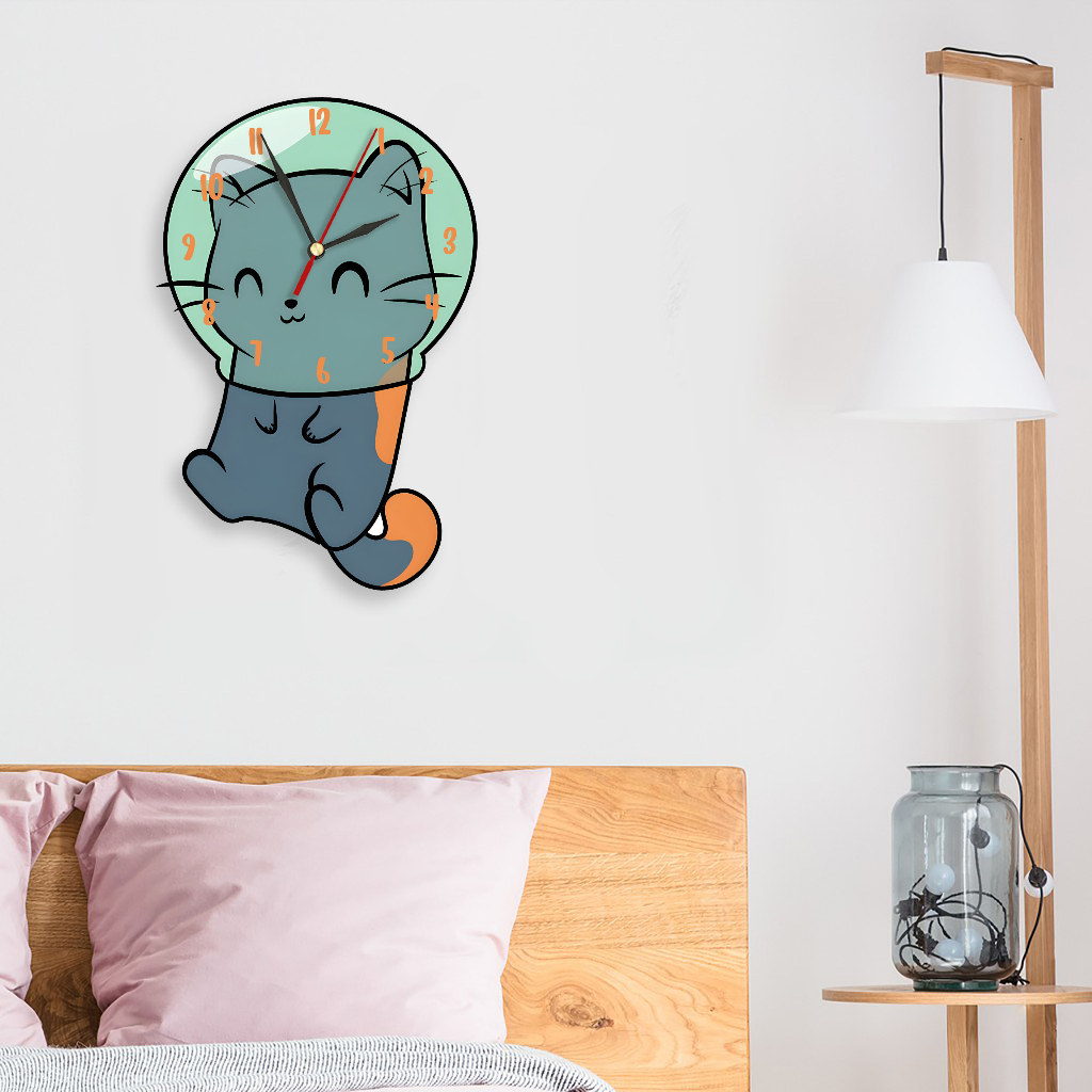 Jam Dinding Motif Hewan Kucing Lucu Cute Hiasan Dinding Unik