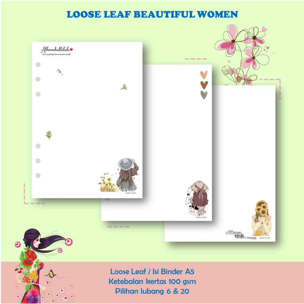 

KERTAS LOOSE LEAF ISI BINDER REFILL NOTEBOOK A5 KARAKTER BEAUTIFUL WOMEN - 100 GSM