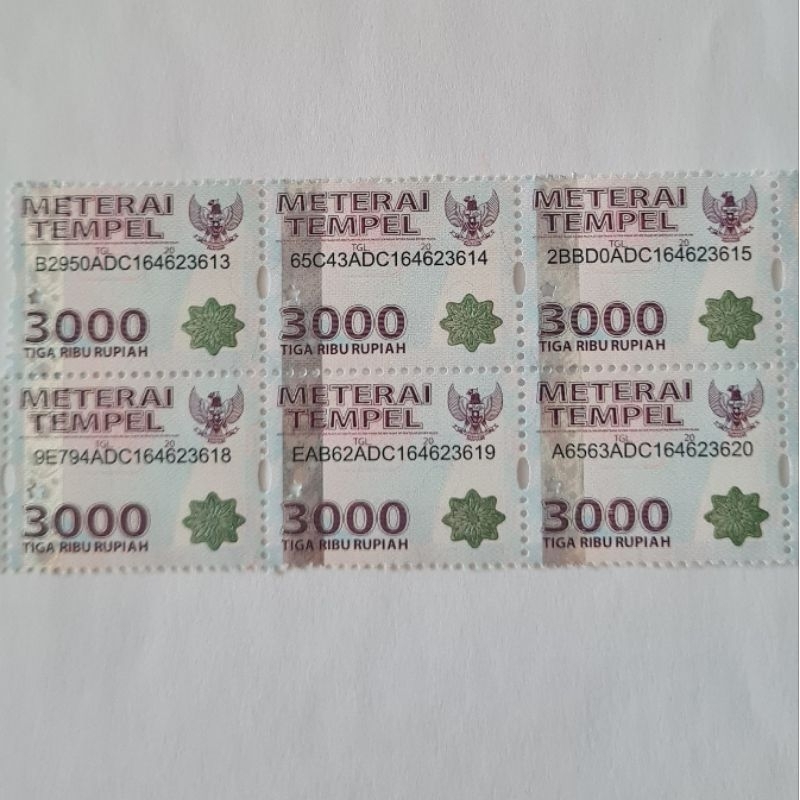 

Materai / Meterai Tempel 3000 6000 rupiah Asli Pos Indonesia
