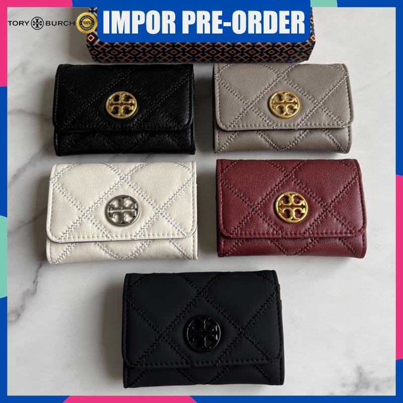 Tory burch wanita flip dompet Willa seri kartu tas kecil harum belah ketupat kartu tas pemegang kart